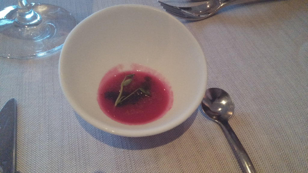 Complimentary beet soup at Azul